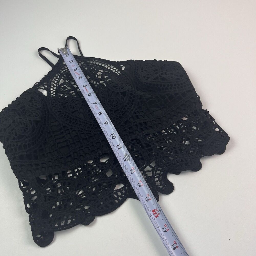 Y2K Crochet corset Crop Top Black Lace-Up Back S Goth Whimsigoth renaissance - Picture 7 of 9